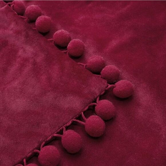 Boho Red/Green  Velvet Soft Decorative Throw Pillow Covers w/Tassels Fringe Set - Picture 4 of 6